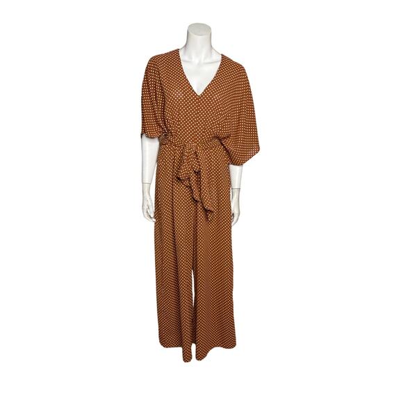 Anthropologie DRA Jumpsuit Women's Large Whiskey Dot Wide Leg Pockets - Picture 1 of 5